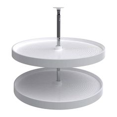 two tiered white cake stand with an umbrella in the middle and one on top