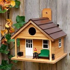 Man Cave Birdhouse The Man Cave or manscape, is a retreat or sanctuary, a specially equipped escape space. The perfect gift for the birds and your favorite man. Sure, to give the birds and guy in your life lots of pleasure. Our Man Cave tiny house birdhouse has a decked-out front porch including details such as a comfy sofa, 2 stools, one with a faux lantern, a welcoming front mat, door and window details. This well-appointed birdhouse is complete with drainage ventilation, clean out and made of Purple Martin House, Large Bird Houses, Homemade Bird Houses, Bird Houses Ideas Diy, Handmade Birdhouses, Wooden Bird Houses, Bird House Plans, Decorative Bird Houses, For The Birds