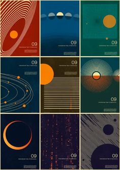 six posters with different shapes and sizes on them, all showing the same color scheme