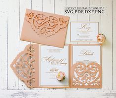 wedding stationery with laser cut and flowers