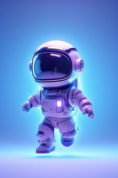 an astronaut is standing in front of a blue background