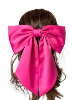 "Material Satin fabric, steel barrette Description Bow size: 9\" width. 4.5\" high Tails size: 8.5\" long Barrette size: 3.89\" All custom orders welcome, please contact me! Current processing time is 1-3 business days before shipping. Please contact me with any requests for specific delivery times. SHIPPING: All US orders are shipped USPS First Class Flat mailer with tracking information. Thank you for taking your time to visit Twin craft store. I hope you find something you love for your littl Hair Clip Bow, Giant Bow, Hot Pink Hair, Women Hair Accessories, Bow Women, Bow Hair Clip