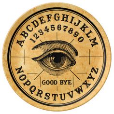 a wooden plaque with an all seeing eye on it's side and the words good bye