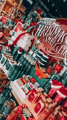 a christmas display in a store filled with lots of presents