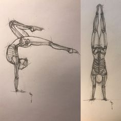 two drawings of people doing different things in the same room, one is upside down