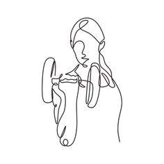 a continuous line drawing of a woman holding a mirror