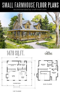 the small farmhouse house plan has two levels and is very large, with an open floor plan