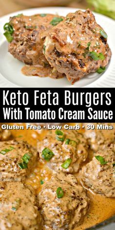 keto feta burgers with tomato cream sauce