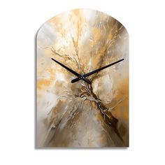 a clock that is on the wall with an abstract painting in it's center