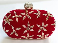 Red clutch bag - Ladies bridal bag Elegant Red Bag With Dori Work, Red Bags For Diwali Party, Red Rectangular Clutch With Handwork, Rectangular Red Clutch With Handwork, Red Evening Bag With Handwork For Gifts, Red Embellished Evening Bag, Gold Clutch With Mirror Work For Formal Occasions, Red Evening Bag For Festive Occasions, Red Embellished Clutch For Formal Occasions