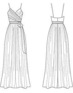 the front and back views of a dress with pleating on the bottom, as well as