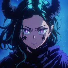 an anime character with horns and blue eyes