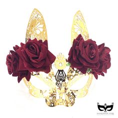 Elegant Bunny Mask Gold Womens Masquerade Mask Easter Bunny - Etsy Red Party Mask Costume Accessories, Bunny Flower, Flower Mask, Thank You Wishes, Bunny Mask, Metal Mask, Masked Ball, Red Mask, Mask Masquerade