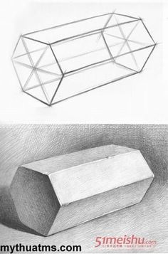 two different views of an object and the same one is drawn in graphite on paper