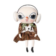 the doll is wearing headphones and a dress