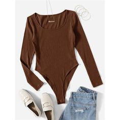 -Item Id 5461627 -Details: Rib-Knit -Neckline: Scoop Neck -Sleeve Type: Regular Sleeve -Style: Casual -Type: Tee -Waist Line: Natural -Color: Chocolate Brown -Pattern Type: Plain -Sleeve Length: Long Sleeve -Fit Type: Slim Fit -Fabric: Slight Stretch -Material: Fabric -Composition: 93% Cotton, 7% Elastane -Care Instructions: Machine Wash Or Professional Dry Clean -Sheer: No **Open To Offers!!!** **Bundle To Save More** **30% Off Bundles Of 2 Or More Items!!** ***Orders Go Out Within 5-10 Busines Dark Green Bodysuit Outfit, Olive Green Bodysuit Outfit, Bodysuit Top Outfit, Green Bodysuit Outfit, Boss Suits, Comfy Jumpsuits, Green Bodysuit, Ribbed Knit Bodysuit, Bodysuit Tops