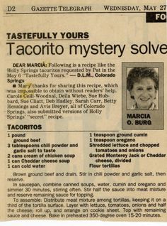 a newspaper clipping with an article about tacorito mystery solver on it