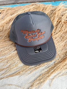 This hat is sure to give 'em pumpkin to talk about! The perfect addition to your fall wardrobe. This foam trucker features a multicolored rope, embroidered design, and snapback closure. Rope Hats, Pumpkin Man, Merch Ideas, Embroidered Hats, Embroidered Design, Fall Wardrobe, Talk About, Multi Color, Men And Women