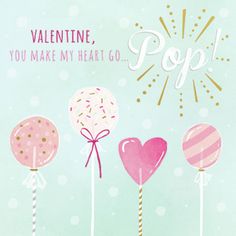 valentine's day card with balloons and heart shaped lollipops