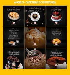 an advertisement for angel's cafeteria confectia with pictures of cakes and desserts