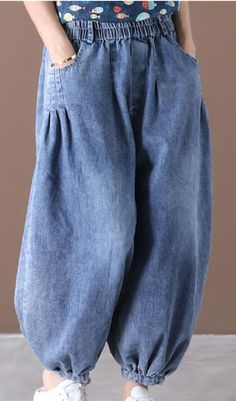 Denim Summer Loose Linen Wide Leg Women Casual Pants Elastic Waist Spring Casual Wide Leg Pants, Casual Baggy Wide Leg Pants For Spring, Relaxed Baggy Harem Pants For Spring, Spring Harem Pants, Relaxed Cotton Harem Pants With Straight Leg, Spring Comfortable Harem Pants, Spring Casual Harem Pants, Comfortable Tapered Leg Harem Pants For Spring, Casual Blue Wide Leg Harem Pants