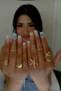 Nail Salon Design Nails, Nail Inspo For Mexico, Jhene Aiko Concert Nails, Dreamy Nail Designs, Nails Inspiration With Charms, Medium Set Nails, Medium Y2k Nails, Baddie Nails With Charms, Nail Ideas Swirl