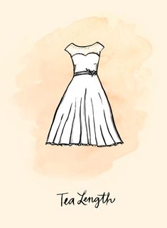 a drawing of a dress with the words tea length on it