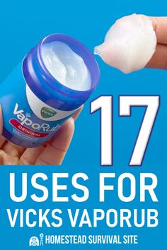 Vicks VapoRub is a common cold remedy that uses medicated vapors to help ease symptoms. Some of the main ingredients are camphor, menthol, and eucalyptus, and these help to relieve cough and nasal congestion. While most people use it when they have a cold, there are many other uses for Vicks VapoRub you might not know about. Common Cold Remedies, Pioneer Foods, Tire Playground, Healing Spices, Homestead Lifestyle, Vicks Vapor Rub, Survival Preparedness, Cold Remedy, Vicks Vapor