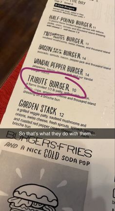 a menu for a burger restaurant with an image of a hamburger on it