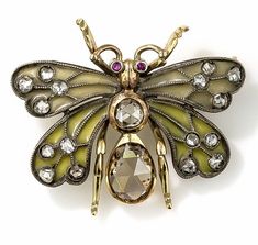 ©️ Lang Antiques, Edwardian Plique-a-Jour Enamel, Rose-Cut Diamond & Ruby Butterfly Brooch, c1910 Art Nouveau Jewelry Vintage, Plique A Jour, Spider Jewelry, Nouveau Jewelry, Diamond Butterfly, Bee Jewelry, Insect Jewelry