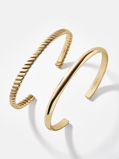 Arlo Cuff Bracelet Set - Two gold cuffs | BaubleBar Gold Cuff Bracelets, Gold Medallion Necklace, Bauble Bar, Ups Shipping, Gold Bracelet Set, 18k Gold Earrings, Outfit Shop, Gold Bead Bracelets, Gold Bracelet Cuff