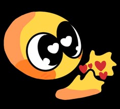 an orange and yellow cartoon character with hearts coming out of it's mouth next to a slice of pizza