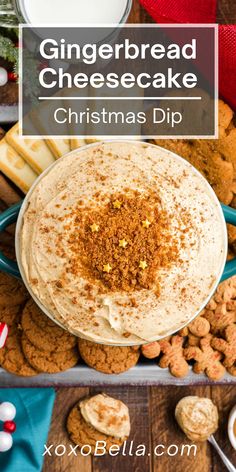 gingerbread cheesecake dip in a bowl surrounded by cookies and crackers