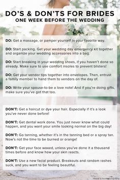 a bride's dress is shown with the words do's and don'ts for