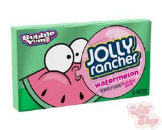 a box of jolly rancher watermelon chewing gums on a white background