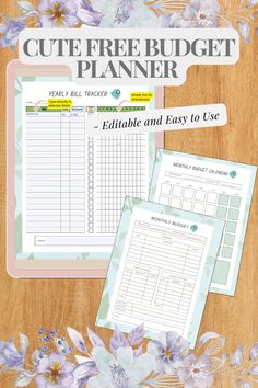 the ultimate printable budget planner is shown with flowers and leaves around it on a wooden surface