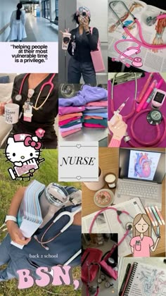 the collage shows many different items in pink and blue, as well as an image of