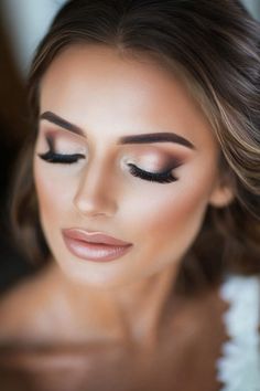 Woman with elegant makeup and long lashes, eyes closed, posing softly. Mary Kay Wedding Makeup, Wedding Day Makeup For Bride Hazel Eyes, Wedding Makeup Looks Hazel Eyes, Formal Natural Makeup Looks, Bridal Makeup With Eyeliner, Wedding Makeup Looks For Blue Eyes, Cowboy Makeup Ideas, Fall Wedding Makeup For Bride Brown Eyes, Bridal Makeup Smokey Eye