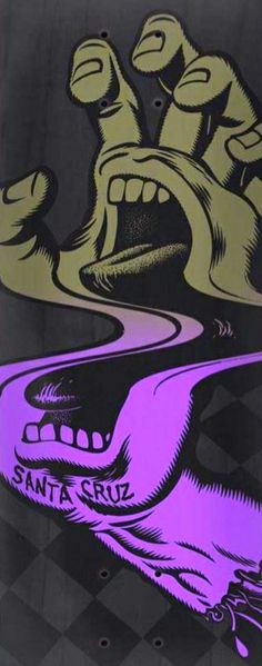 a purple and black poster with an alligator's mouth