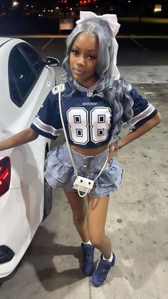 Cement 4s Outfit Women, Cute Outfits Summer Black Women Baddie, Custom Concert Outfit, Jean And Corset Outfit, 18th Birthday Outfits Black Women Winter, Black Denim Skirt Outfit Black Women, Light Blue Jean Skirt Outfit, Cute Outfits For Your Birthday, Space Jam 11s Outfit Women