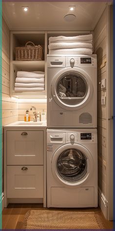 a washer and dryer in a small room