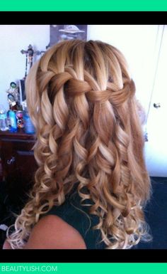 I'm thinking I may want to do my hair like this for Brad & Holly's wedding. Curled waterfall braid | Sommer S.'s Photo | Beautylish Curly Waterfall Braid, Waterfall Braid With Curls, Waterfall Braid Hairstyle, Braids With Curls, Long Curly Hair, Long Curly, Great Hair, Hair Dos, Gorgeous Hair