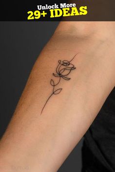 a woman's arm with a flower tattoo on it and the words 29 ideas