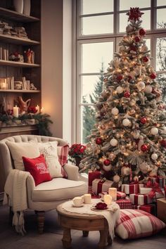 a decorated christmas tree in a living room