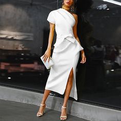 Silhouette:Sheath / Column; Hemline / Train:Ankle Length; Closure:Zipper UP; Built-In Bra:Yes; Embellishment:Slit,Bow(s); Fabric:Stretch Fabric; Sleeve Length:Short Sleeve; Tips:Professional dry cleaner only,Colors may vary slightly due to different monitor settings; Boning:Yes; Style:Elegant; Occasion:WorkWear,Semi Formal; Neckline:One Shoulder; Front page:Cocktail Dresses; Bust:; Hips:; Hollow to Floor:; Waist: Cocktail Dress Elegant, Maxi Dress Outfit, Fashion Dresses Online, Plunge Dress, Party Kleidung, Mermaid Gown, Rock Design, Party Dresses For Women, Asymmetrical Dress