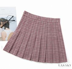 Lasaky - High-Waisted Plaid Pleated Skirt – Stylish Short Half-Length Skirt Khaki Pleated Skirt, Emo Clothes For Girls, Aesthetic Plaid, Preppy Skirt, Plaid Pleated Mini Skirt, Pleats Pattern, Body Skirt, Plaid Pleated Skirt, Half Skirt