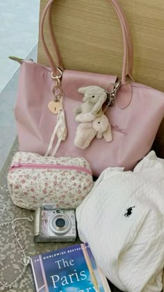 | pink longchamp | ralph lauren | canon camera | jelly cats | pink pilates princess | it girl | clean girl | kensington | la girly | 💌💌💌 Whats In My Bag Uni Student, Camera Bag Aesthetic, Cats Pink, Purse Essentials, Aesthetic Girly, Pink Life