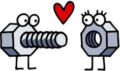 two cartoon nuts with eyes and arms facing each other, one has a red heart above it