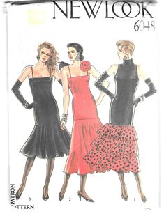 This listing is for one vintage New Look 6048 sewing pattern to create a party dress with neckline and hemline options.  This multi-size pattern contains six sizes: 8-10-12-14-16-18.  The pattern is factory folded and uncut with shelf wear on package envelope.  The pattern is suitable for knit fabrics only. Drop Waist Dress, Knit Fabrics, Cameron Boyce, San Bernardino, Dress Sewing Pattern, Dropwaist Dress, Dress Sewing, Sewing Basics, Size Pattern