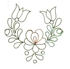 a drawing of a heart with flowers and leaves on the side, surrounded by circles